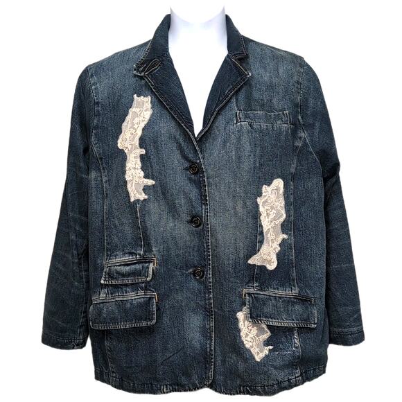 LRL Ralph Lauren Lace Patchwork Denim Blazer Womens Size 22W Blue Indigo NEW NWT - Picture 3 of 16